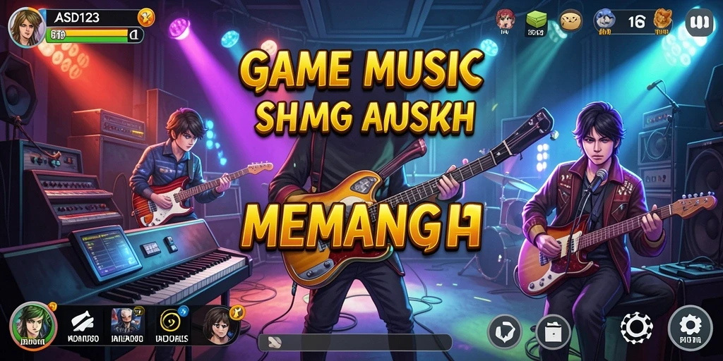Screenshot ASD123 menampilkan gameplay yang penuh semangat dan interaksi musik.