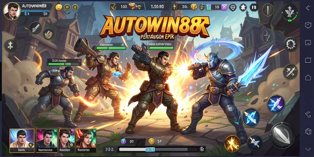 Gameplay intens di AUTOWIN88 dengan berbagai karakter bertempur.