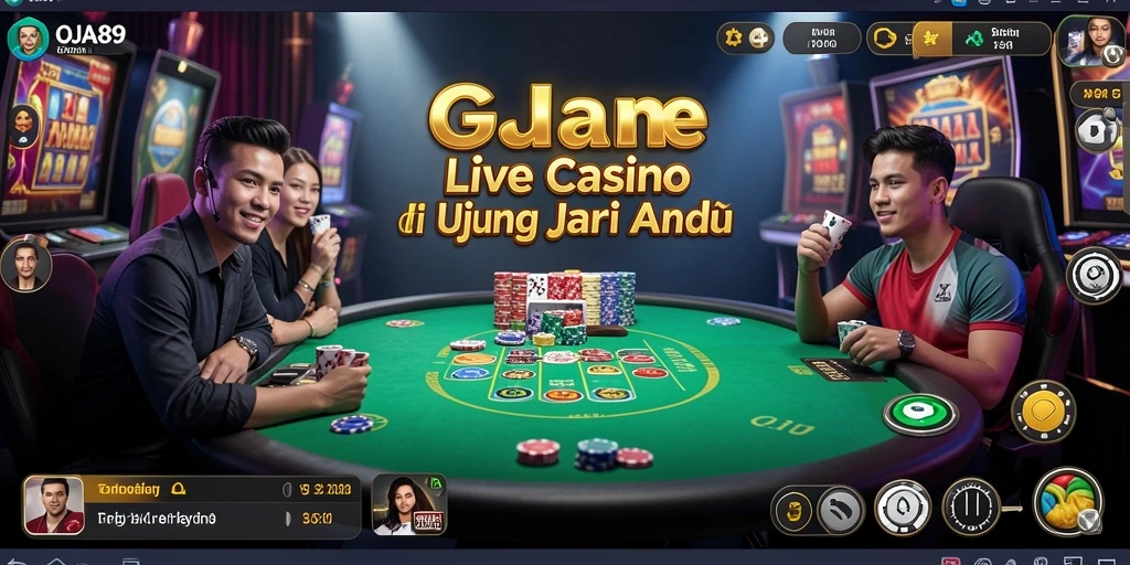 Screenshot gameplay OJA89 menampilkan dealer langsung dan suasana kasino yang nyata.