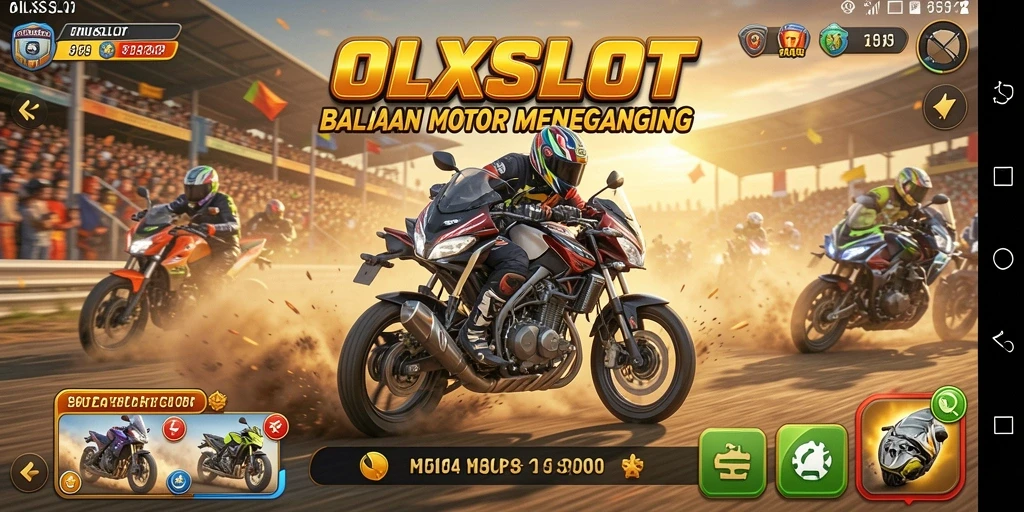 Gameplay seru dari OLXSLOT menampilkan balapan motor yang mendebarkan.