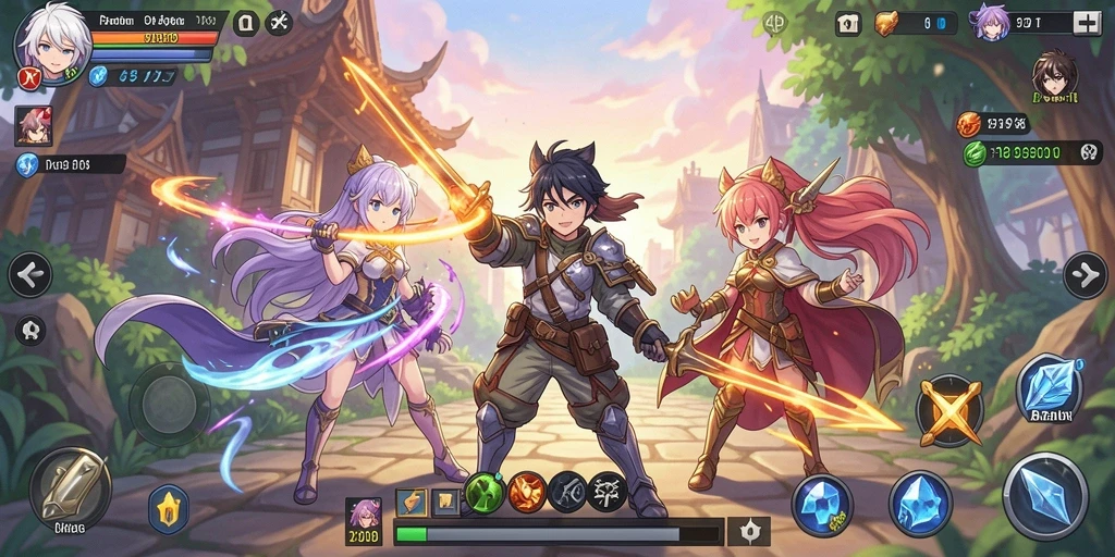 Tangkapan layar gameplay RP8 yang penuh aksi dan visual anime yang menarik.
